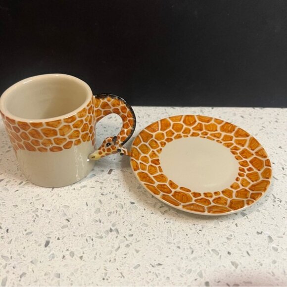BLUE WITCH 3D Giraffe Head/Neck Handle Animal Print Espresso Cup and Saucer Set - Picture 2 of 15